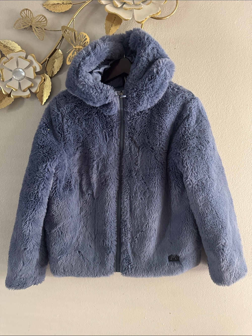 Under Armour Kids Plush Hooded Puffer Jacket in Dusty Blue